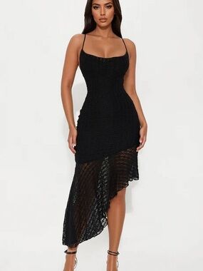 Fashion Nova Black Lace High-Low Bodycon Dress